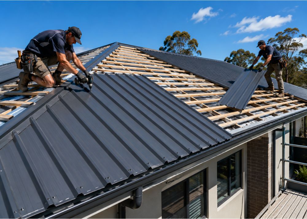 Metal roof replacement project in progress